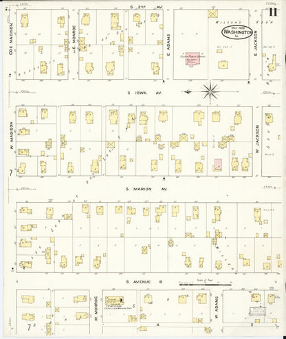 Sanborn Fire Insurance Map from Washington, Washington County, Iowa (1909), Sheet #0011 - Historic Sanborn Fire Insurance Map Print, vintage old map wall art