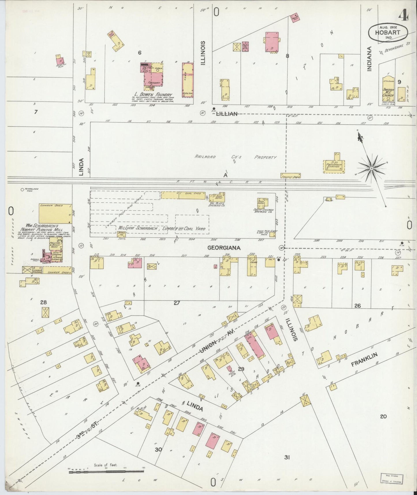 Sanborn Fire Insurance Map from Hobart, Lake County, Indiana (1902), Sheet #0004 - Complete Map Set gallery image, historic Sanborn map, vintage wall art, Indiana Indiana