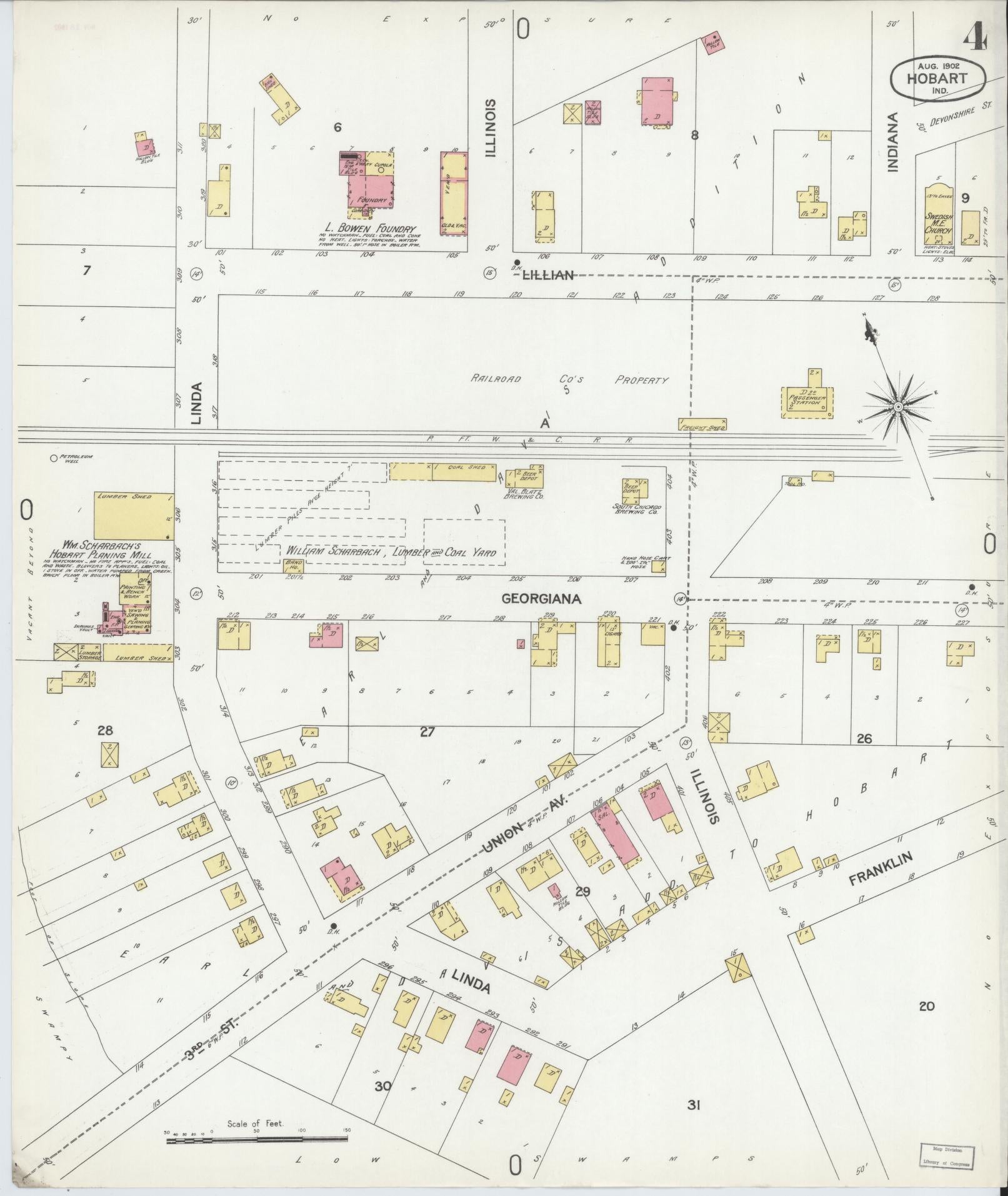 Sanborn Fire Insurance Map from Hobart, Lake County, Indiana (1902), Sheet #0004 - Complete Map Set gallery image, historic Sanborn map, vintage wall art, Indiana Indiana