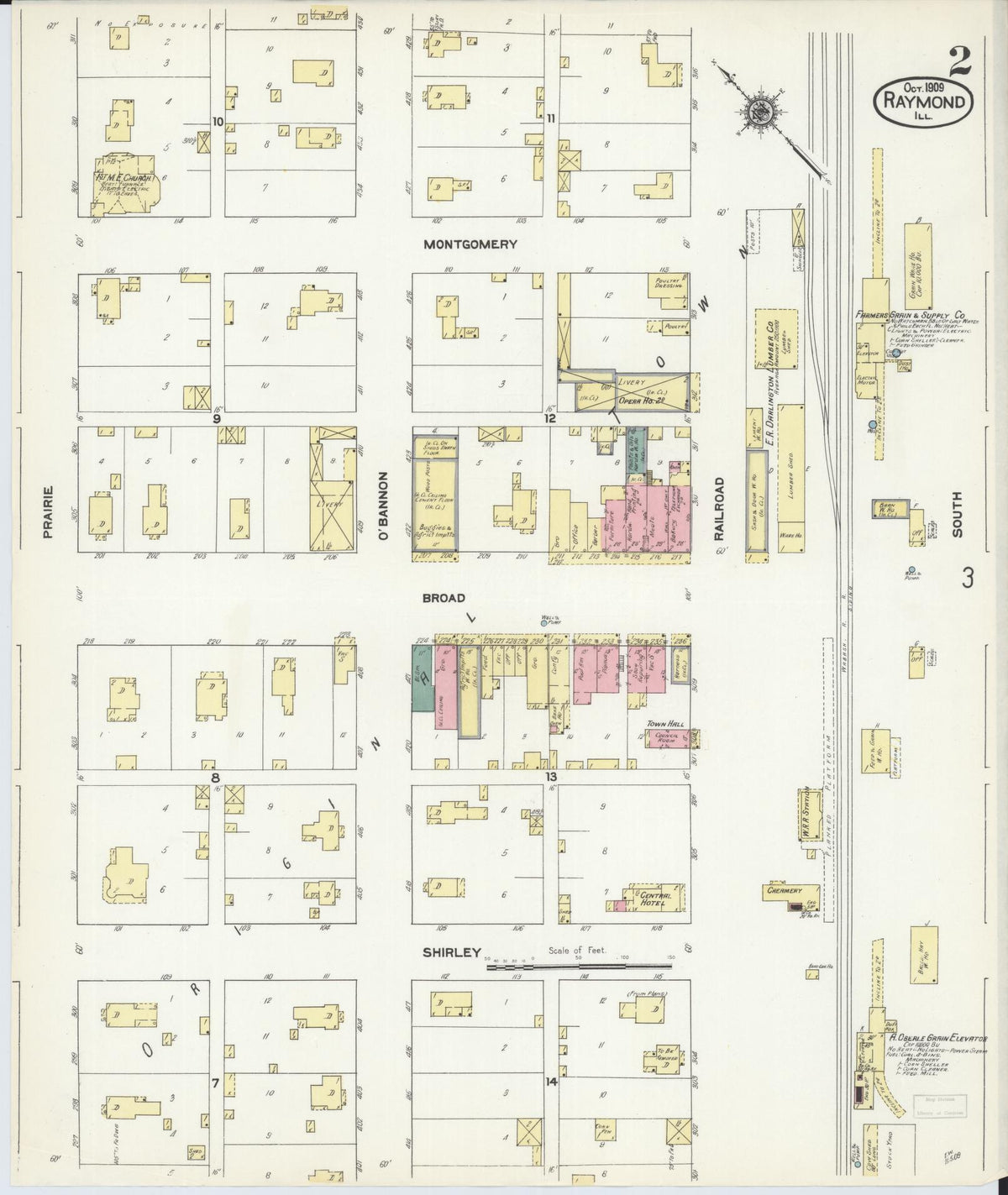 Sanborn Fire Insurance Map from Raymond, Montgomery County, Illinois (1909), Sheet #0002 - Complete Map Set gallery image, historic Sanborn map, vintage wall art, Illinois Illinois