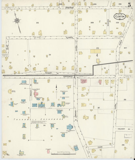 Sanborn Fire Insurance Map from Clinton, Laurens County, South Carolina (1912), Sheet #0005 - Historic Sanborn Fire Insurance Map Print, vintage old map wall art, antique decor, genealogy gift, South Carolina South Carolina map