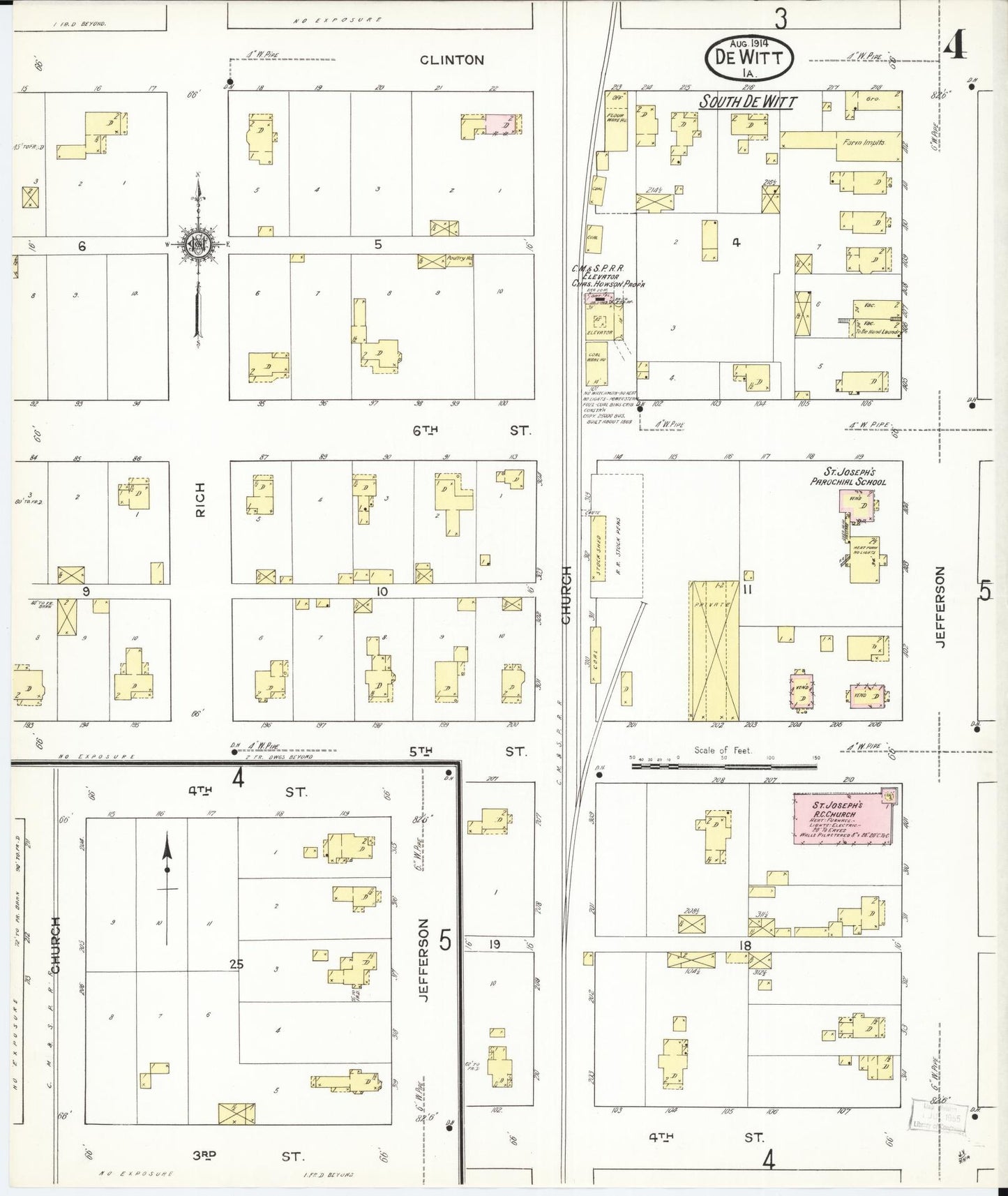 Sanborn Fire Insurance Map from De Witt, Clinton County, Iowa (1914), Sheet #0004 - Historic Sanborn Fire Insurance Map Print, vintage old map wall art