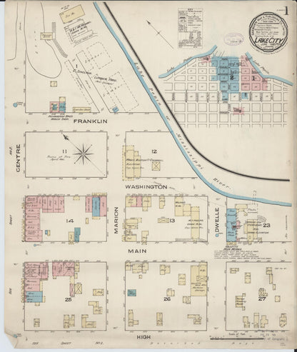 Sanborn Fire Insurance Map from Lake City, Wabasha County, Minnesota (1885), Sheet #0001 - Historic Sanborn Fire Insurance Map Print, vintage old map wall art, antique decor, genealogy gift, Minnesota Minnesota map