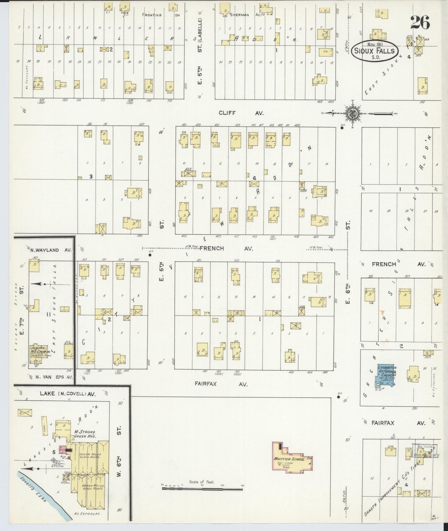 Sanborn Fire Insurance Map from Sioux Falls, Minnehaha County, South Dakota (1911), Sheet #0026 - Complete Map Set gallery image, historic Sanborn map, vintage wall art, South Dakota South Dakota