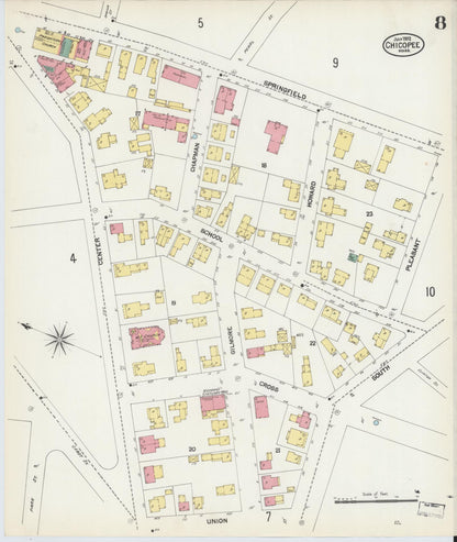 Sanborn Fire Insurance Map from Chicopee, Hampden County, Massachusetts (1902), Sheet #0008 - Historic Sanborn Fire Insurance Map Print, vintage old map wall art, antique decor, genealogy gift, Massachusetts Massachusetts map