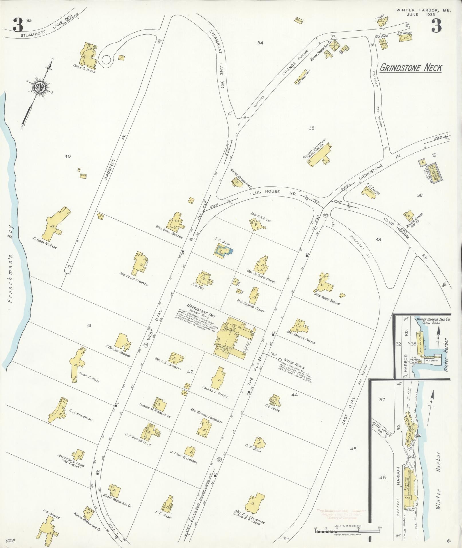Sanborn Fire Insurance Map from Winter Harbor, Hancock County, Maine (1935), Sheet #0003 - Complete Map Set gallery image, historic Sanborn map, vintage wall art, Maine Maine