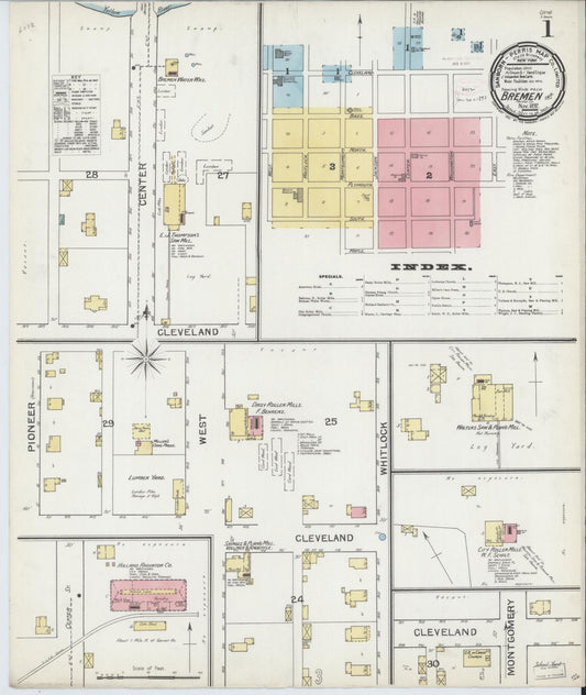 Sanborn Fire Insurance Map from Bremen, Marshall County, Indiana (1892), Sheet #0001 - Historic Sanborn Fire Insurance Map Print, vintage old map wall art, antique decor, genealogy gift, Indiana Indiana map