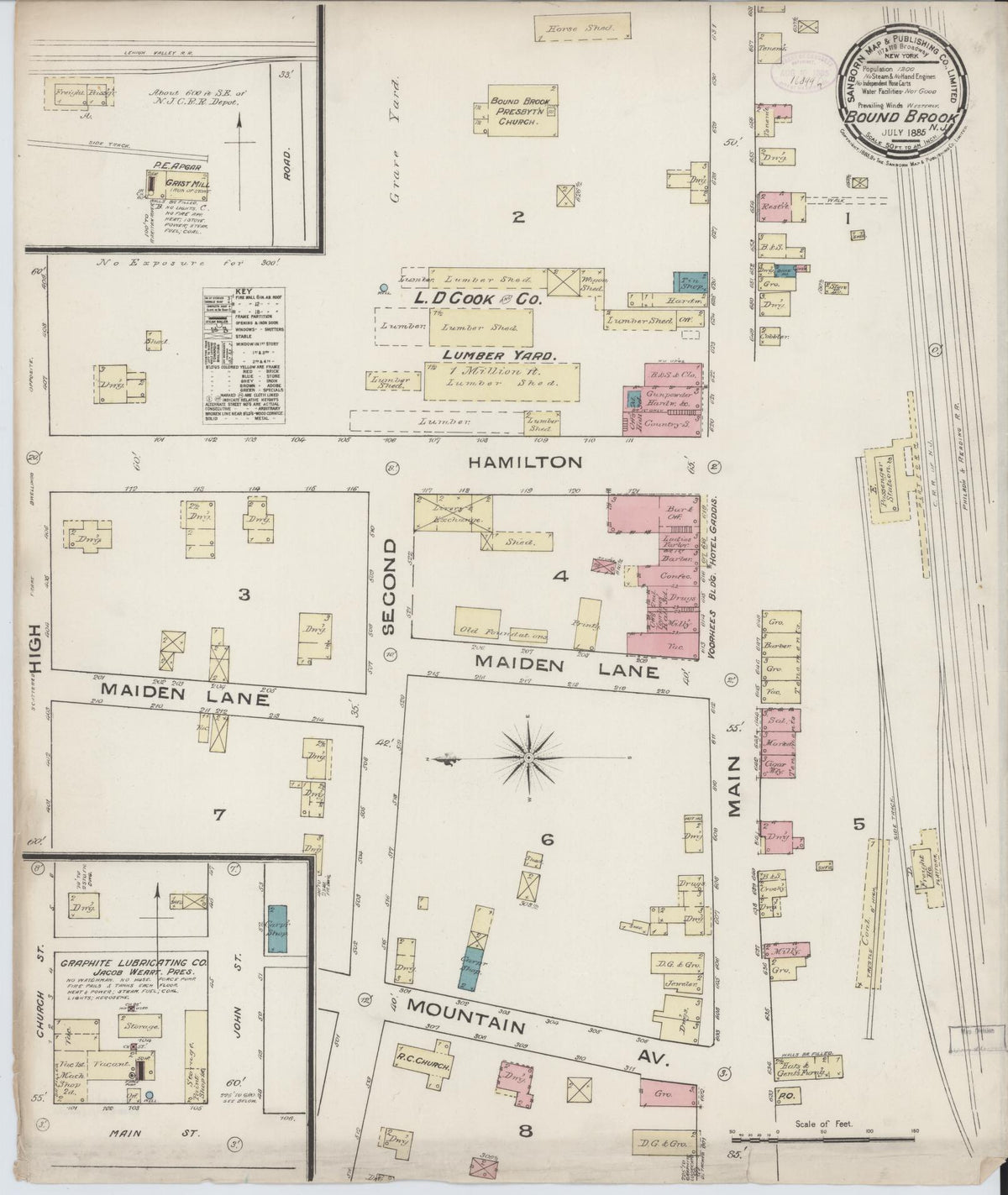 Sanborn Fire Insurance Map from Bound Brook, Somerset County, New Jersey (1885), Sheet #0001 - Historic Sanborn Fire Insurance Map Print, vintage old map wall art, antique decor, genealogy gift, New Jersey New Jersey map
