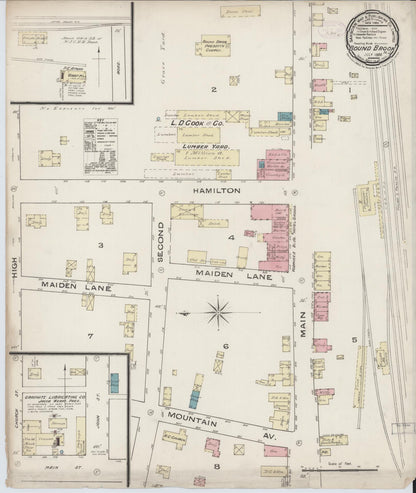 Sanborn Fire Insurance Map from Bound Brook, Somerset County, New Jersey (1885), Sheet #0001 - Historic Sanborn Fire Insurance Map Print, vintage old map wall art, antique decor, genealogy gift, New Jersey New Jersey map