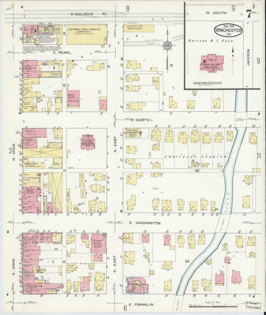 Sanborn Fire Insurance Map from Winchester, Randolph County, Indiana (1914), Sheet #0007 - Historic Sanborn Fire Insurance Map Print, vintage old map wall art, antique decor, genealogy gift, Indiana Indiana map