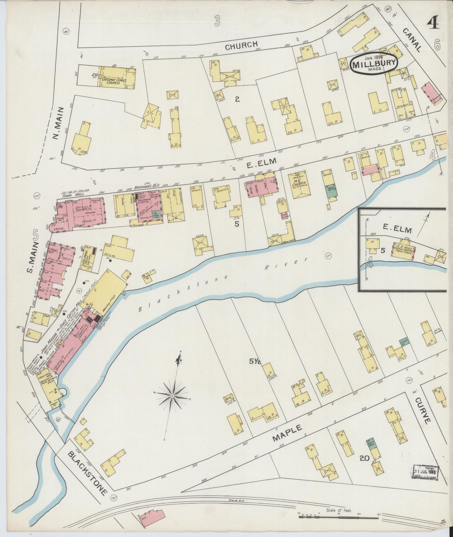 Sanborn Fire Insurance Map from Millbury, Worcester County, Massachusetts (1894), Sheet #0004 - Complete Map Set gallery image, historic Sanborn map, vintage wall art, Massachusetts Massachusetts