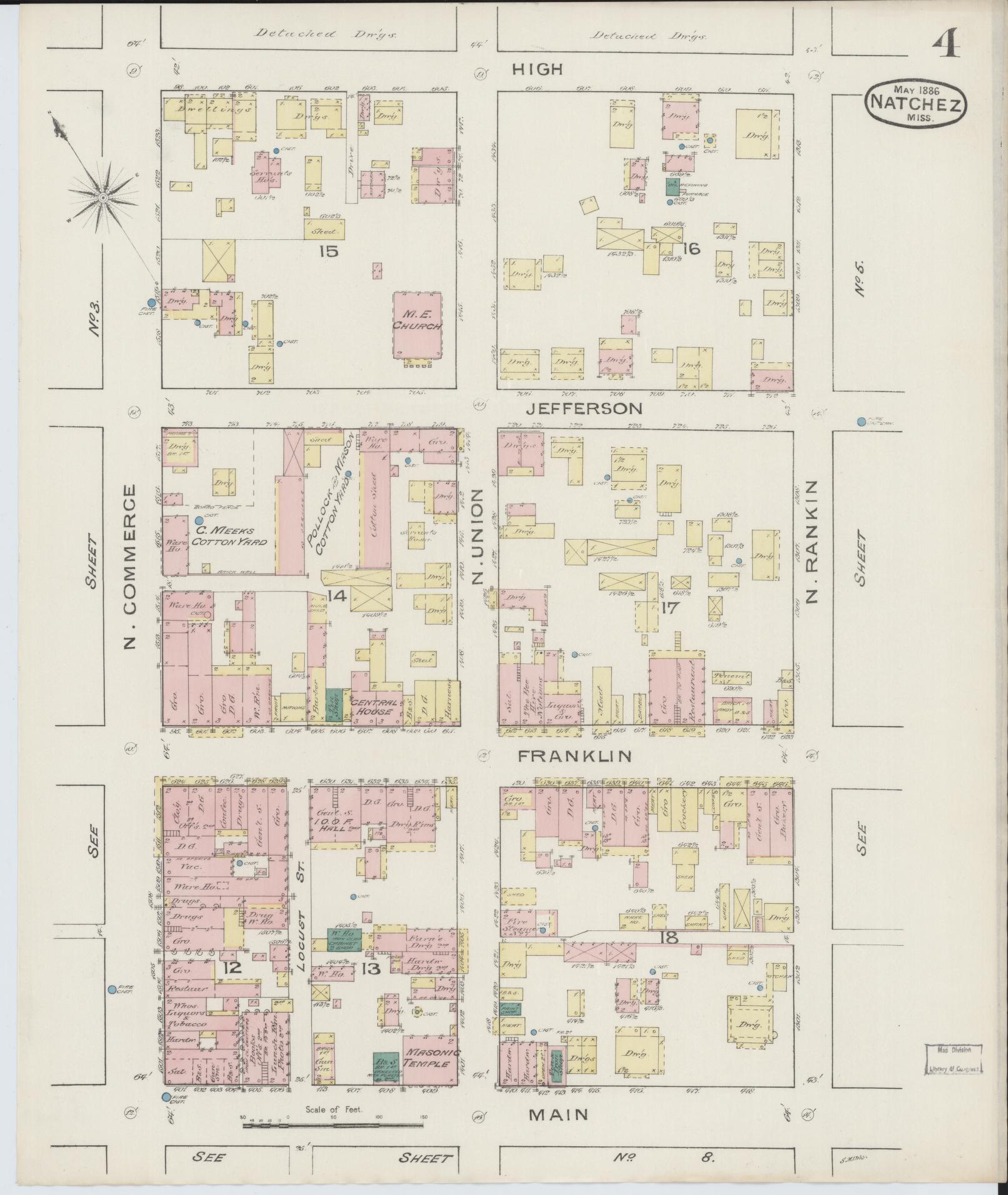 Sanborn Fire Insurance Map from Natchez, Adams County, Mississippi (1886), Sheet #0004 - Complete Map Set gallery image, historic Sanborn map, vintage wall art, Mississippi Mississippi