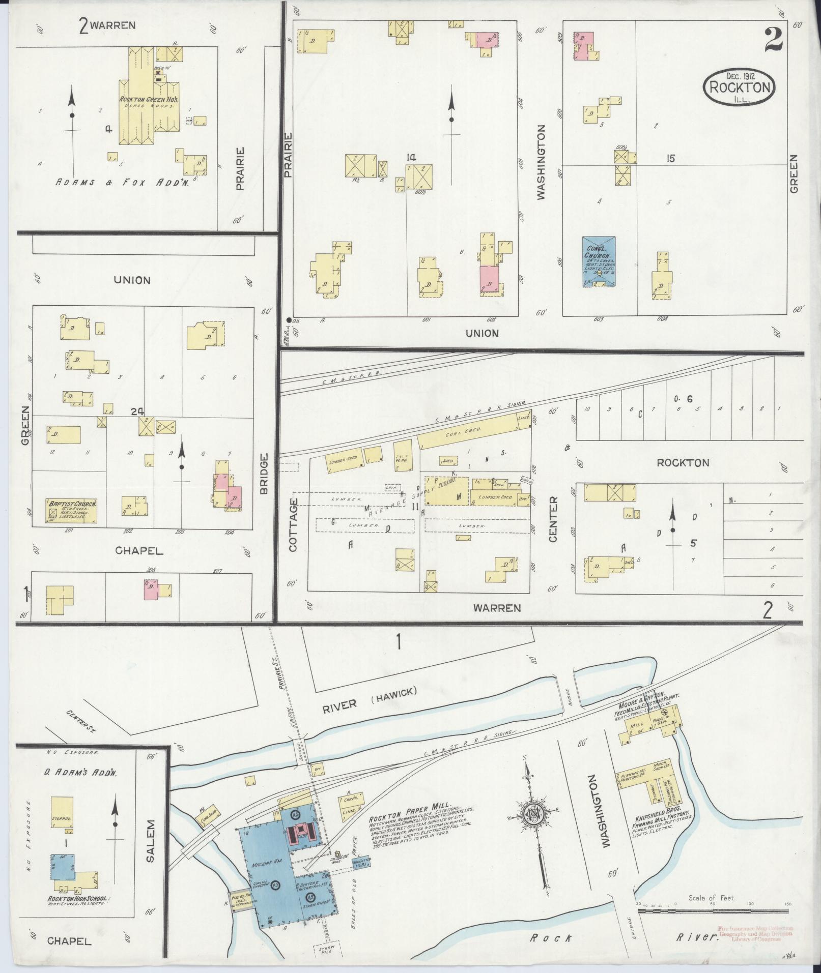 Sanborn Fire Insurance Map from Rockton, Winnebago County, Illinois (1912), Sheet #0002 - Complete Map Set gallery image, historic Sanborn map, vintage wall art, Illinois Illinois