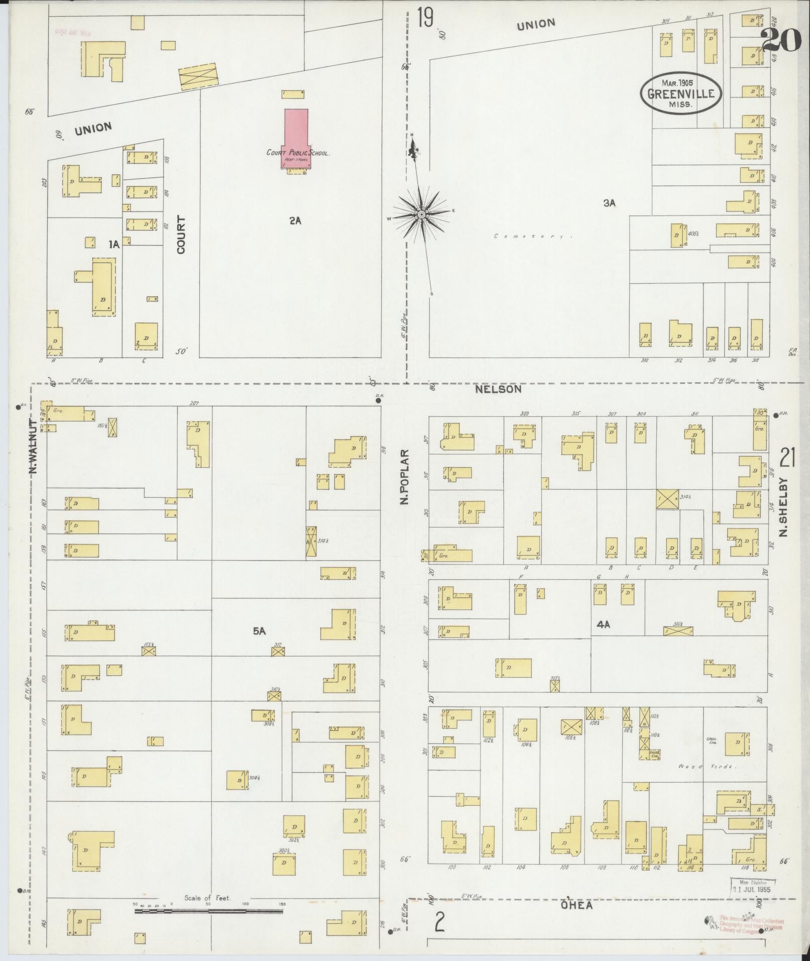 Sanborn Fire Insurance Map from Greenville, Washington County, Mississippi (1905), Sheet #0020 - Historic Sanborn Fire Insurance Map Print, vintage old map wall art, antique decor, genealogy gift, Mississippi Mississippi map