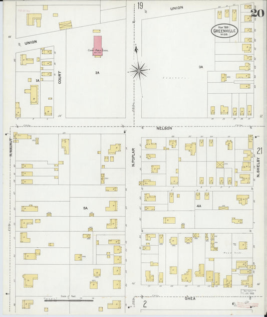 Sanborn Fire Insurance Map from Greenville, Washington County, Mississippi (1905), Sheet #0020 - Historic Sanborn Fire Insurance Map Print, vintage old map wall art, antique decor, genealogy gift, Mississippi Mississippi map