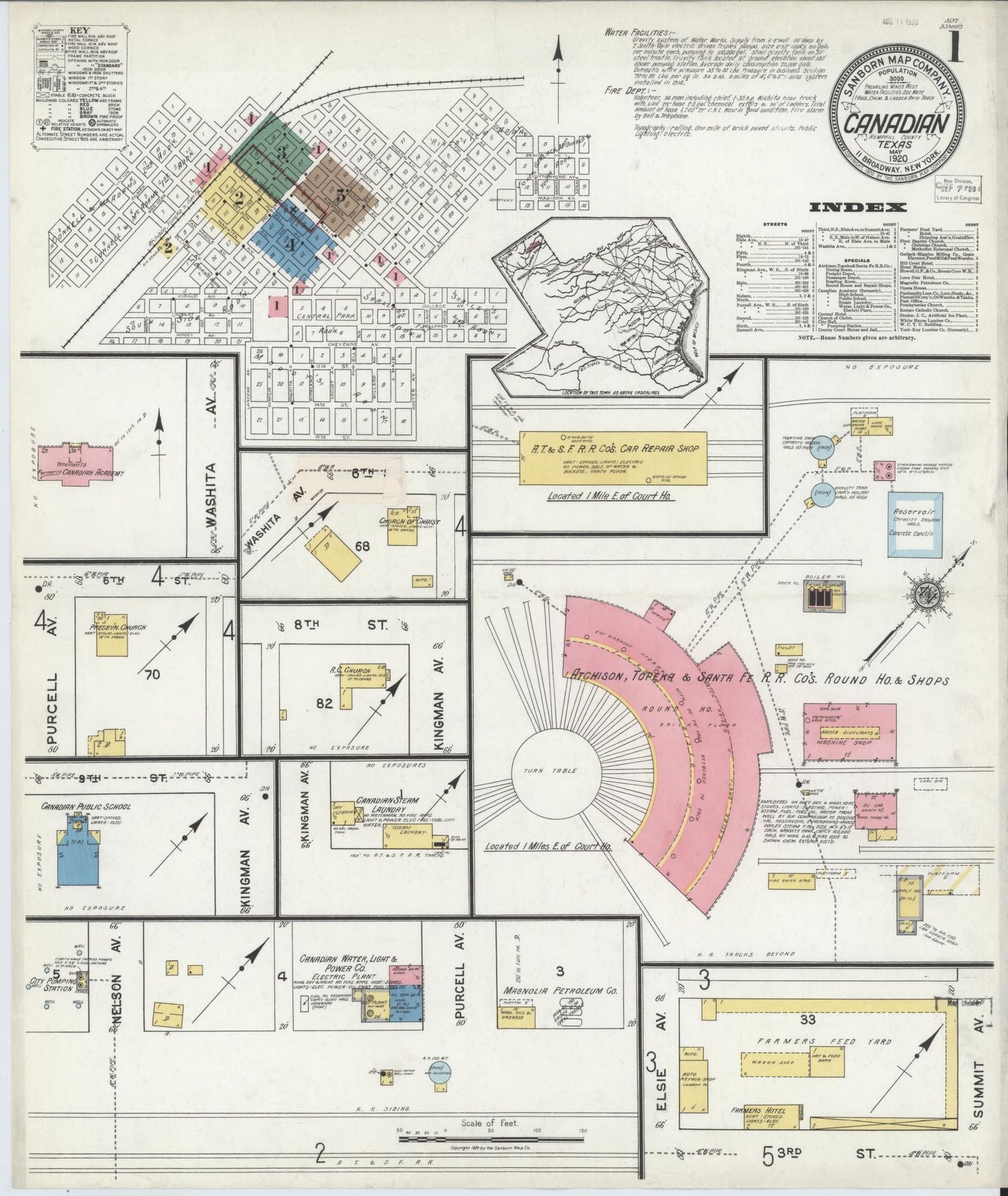 Sanborn Fire Insurance Map from Canadian, Hemphill County, Texas (1920), Sheet #0001 - Historic Sanborn Fire Insurance Map Print, vintage old map wall art, antique decor, genealogy gift, Texas Texas map