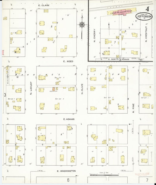 Sanborn Fire Insurance Map from Jefferson, Greene County, Iowa (1915), Sheet #0004 - Historic Sanborn Fire Insurance Map Print, vintage old map wall art