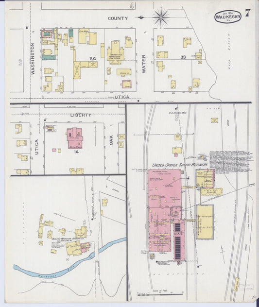 Sanborn Fire Insurance Map from Waukegan, Lake County, Illinois (1894), Sheet #0007 - Historic Sanborn Fire Insurance Map Print, vintage old map wall art, antique decor, genealogy gift, Illinois Illinois map