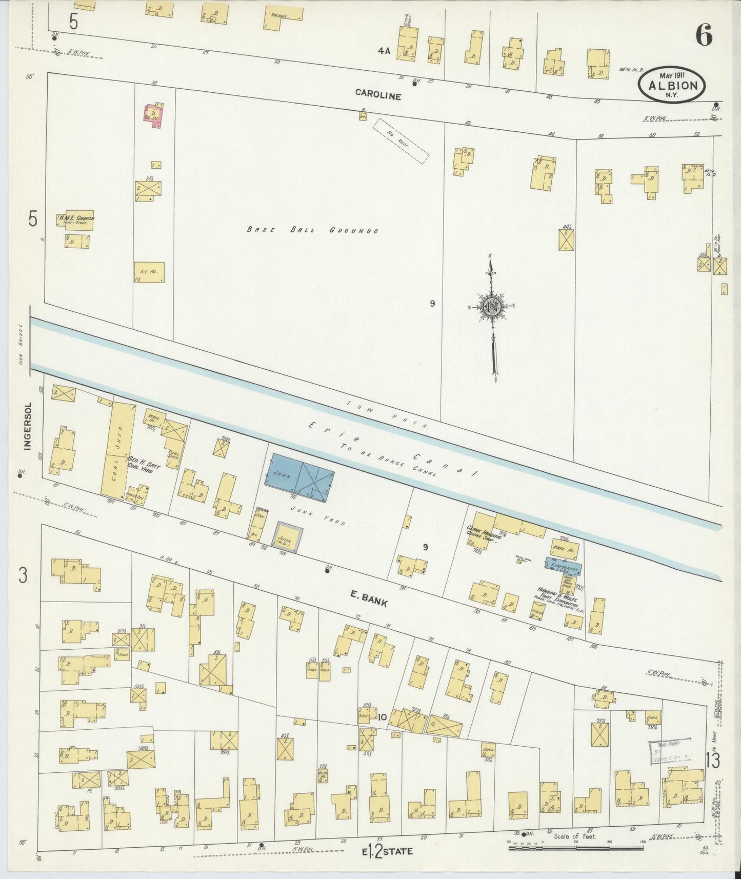 Sanborn Fire Insurance Map from Albion, Orleans County, New York (1911), Sheet #0006 - Complete Map Set gallery image, historic Sanborn map, vintage wall art, New York New York