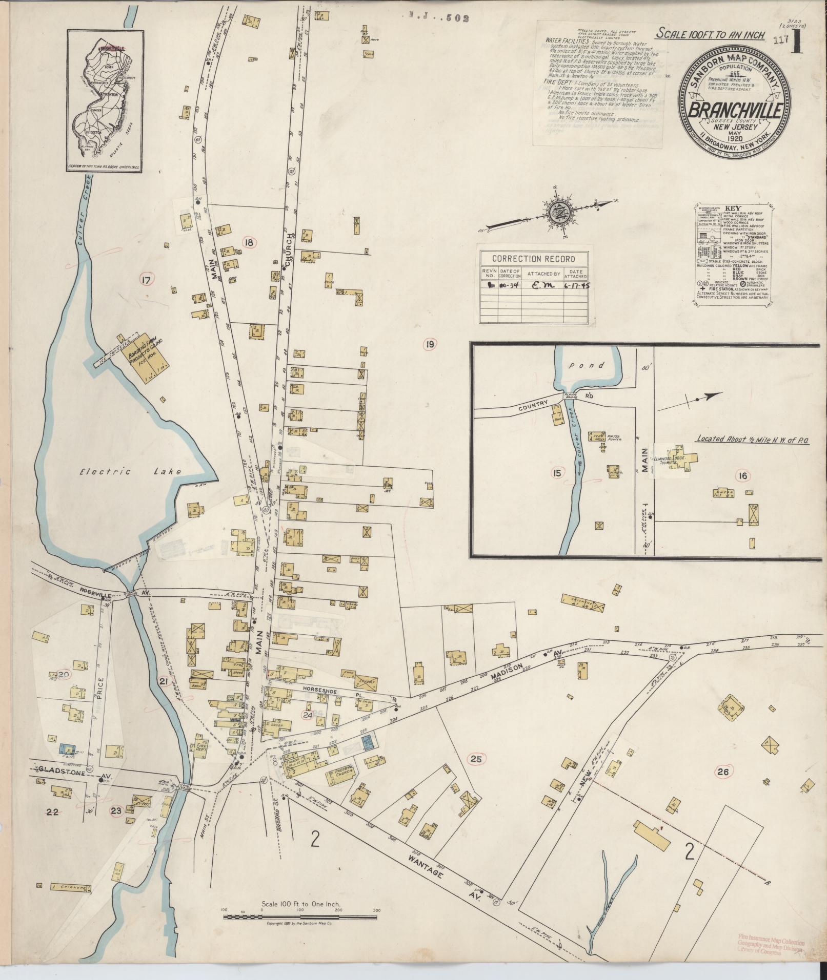 Sanborn Fire Insurance Map from Branchville, Sussex County, New Jersey. (1934) – Historic Sanborn Fire Insurance Map Print