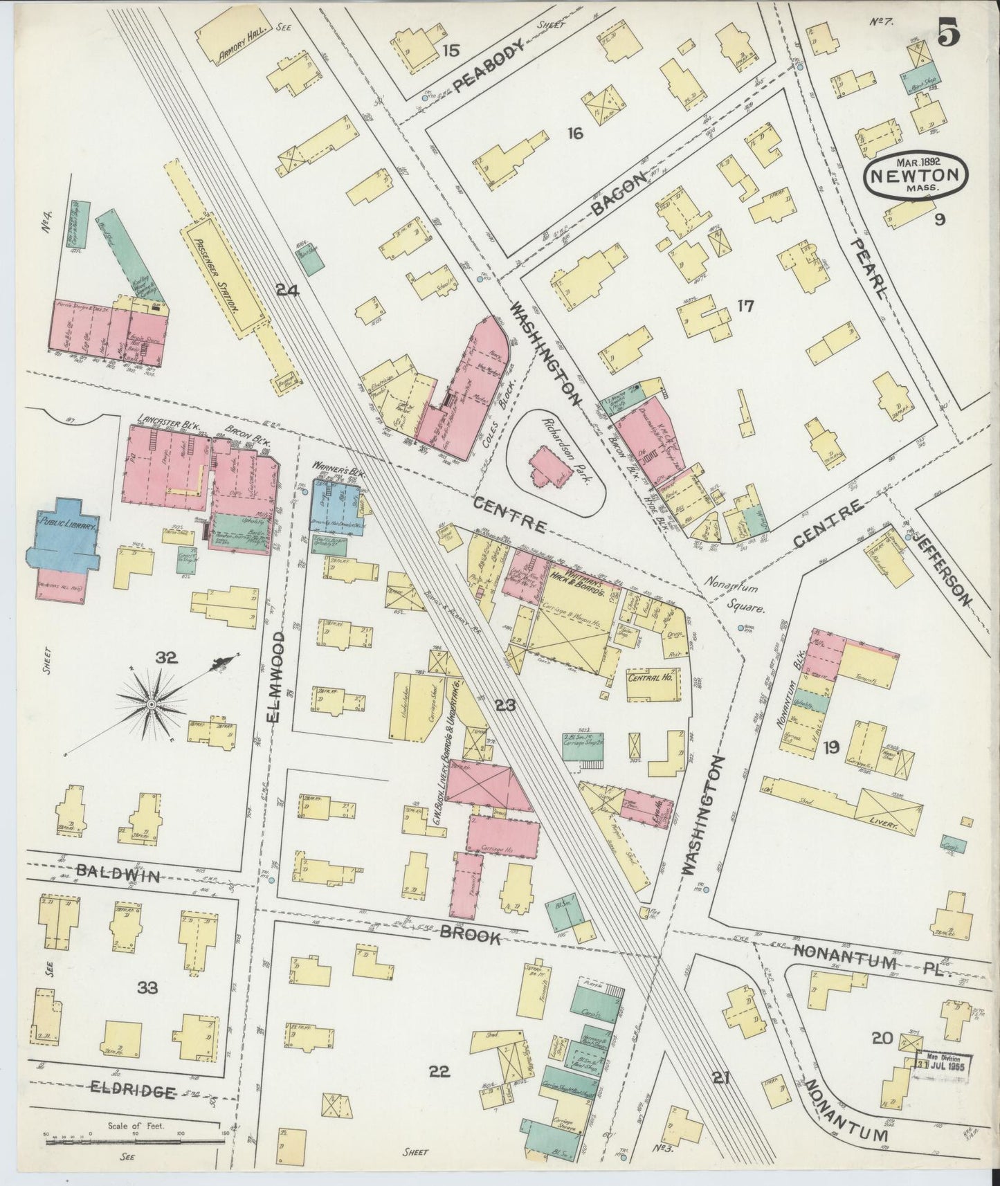 Sanborn Fire Insurance Map from Newton, Middlesex County, Massachusetts (1892), Sheet #0005 - Complete Map Set gallery image, historic Sanborn map, vintage wall art, Massachusetts Massachusetts