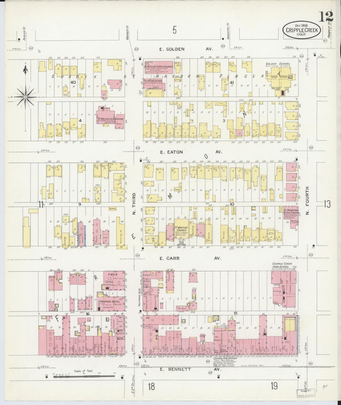 Sanborn Fire Insurance Map from Cripple Creek, Teller County, Colorado (1908), Sheet #0012 - Complete Map Set gallery image, historic Sanborn map, vintage wall art, Colorado Colorado