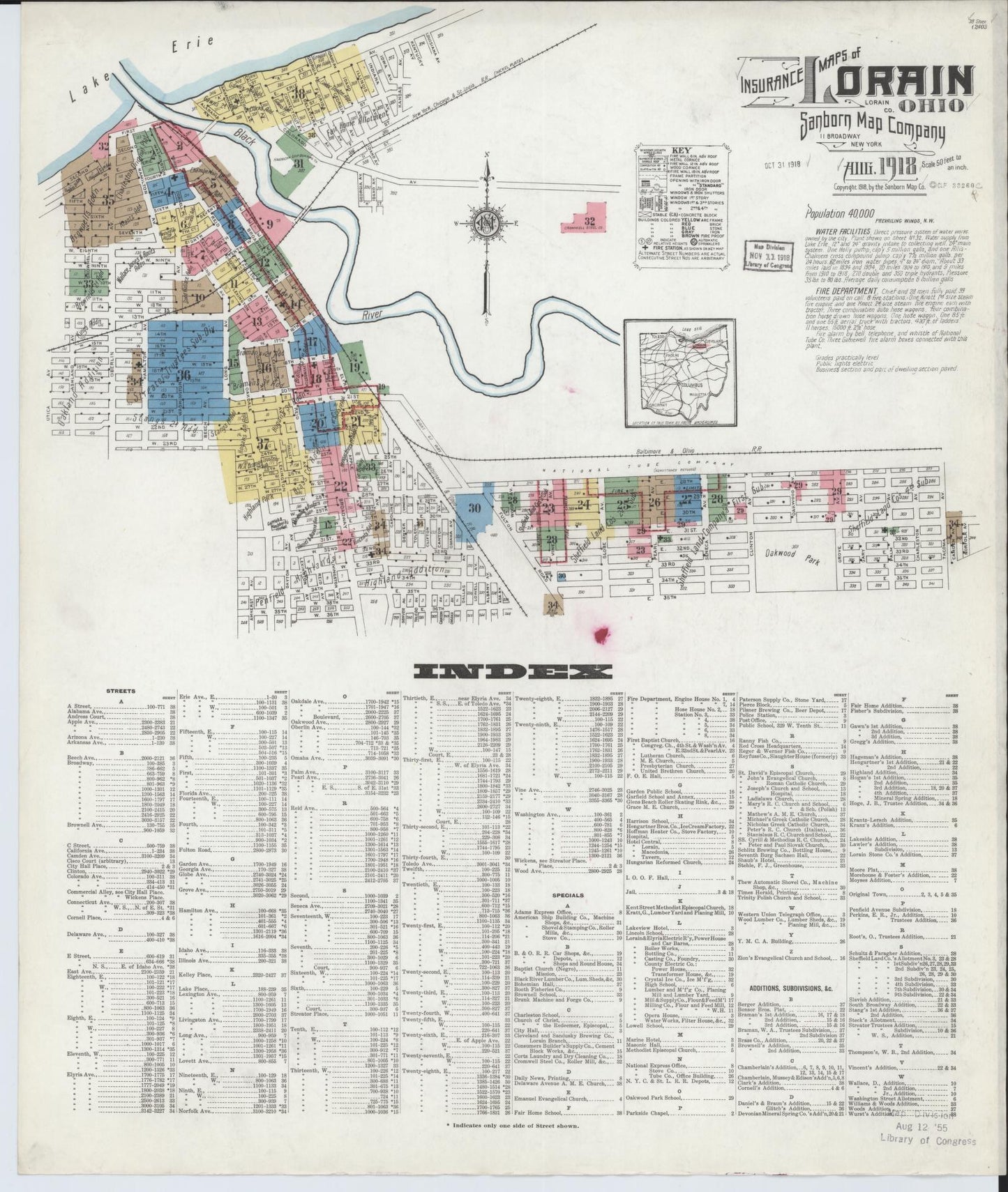 Sanborn Fire Insurance Map from Lorain, Lorain County, Ohio (1918), Sheet #0001 - Complete Map Set gallery image, historic Sanborn map, vintage wall art, Ohio Ohio