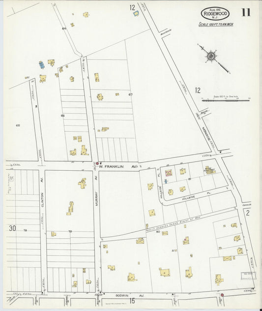 Sanborn Fire Insurance Map from Ridgewood, Bergen County, New Jersey (1916), Sheet #0011 - Historic Sanborn Fire Insurance Map Print, vintage old map wall art, antique decor, genealogy gift, New Jersey New Jersey map