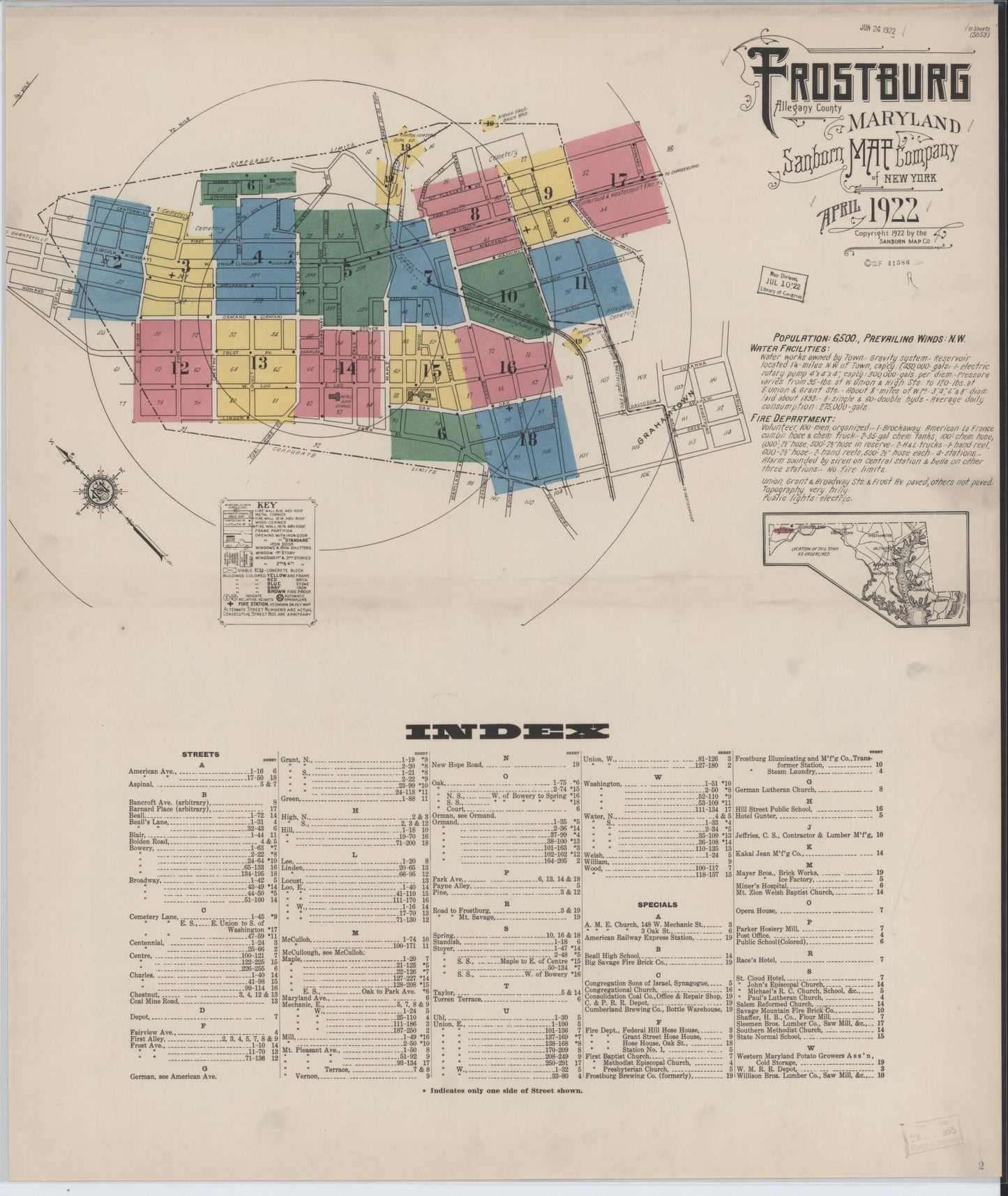 Sanborn Fire Insurance Map from Frostburg, Allegany County, Maryland (1922), Sheet #0001 - Complete Map Set gallery image, historic Sanborn map, vintage wall art, Maryland Maryland