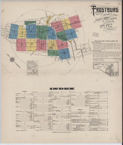 Sanborn Fire Insurance Map from Frostburg, Allegany County, Maryland (1922), Sheet #0001 - Complete Map Set gallery image, historic Sanborn map, vintage wall art, Maryland Maryland