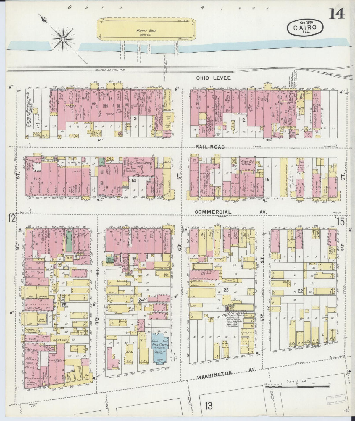 Sanborn Fire Insurance Map from Cairo, Alexander County, Illinois (1896), Sheet #0014 - Complete Map Set gallery image, historic Sanborn map, vintage wall art, Illinois Illinois