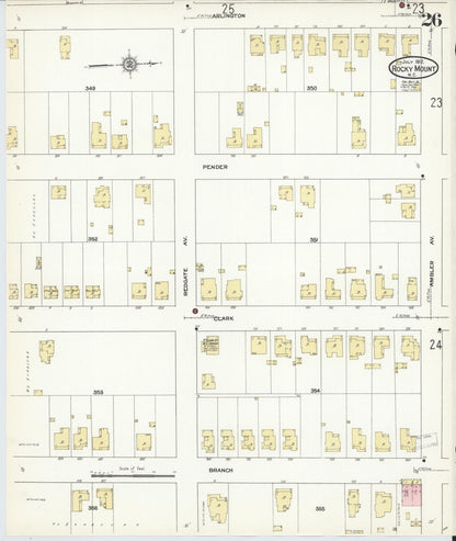 Sanborn Fire Insurance Map from Rocky Mount, Edgecombe And Nash Counties, North Carolina (1912), Sheet #0026 - Complete Map Set gallery image, historic Sanborn map, vintage wall art, North Carolina North Carolina