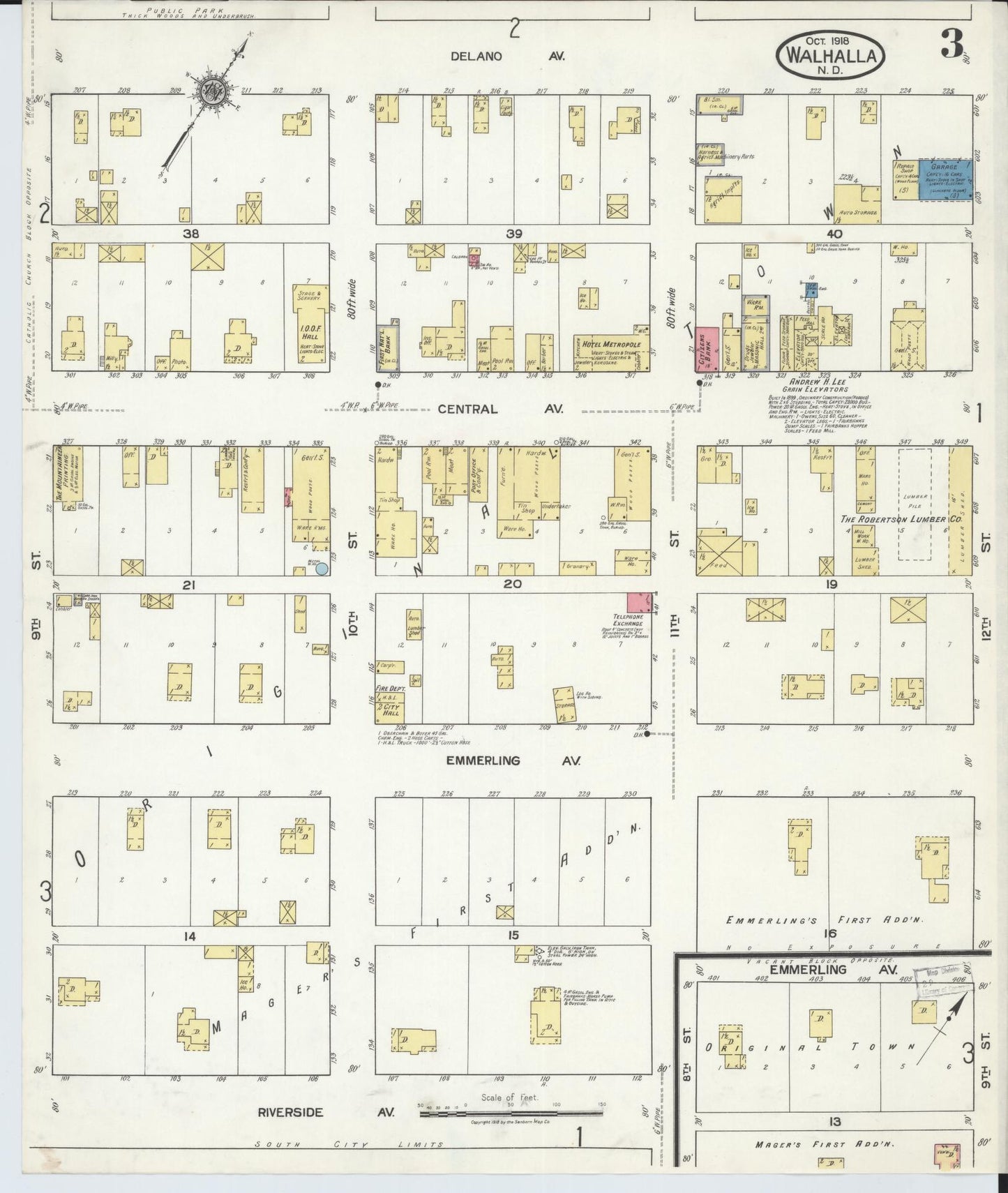 Sanborn Fire Insurance Map from Walhalla, Pembina County, North Dakota (1918), Sheet #0003 - Complete Map Set gallery image, historic Sanborn map, vintage wall art, North Dakota North Dakota