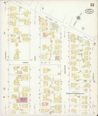 Sanborn Fire Insurance Map from Selma, Dallas County, Alabama (1913), Sheet #0013 - Complete Map Set gallery image, historic Sanborn map, vintage wall art, Alabama Alabama