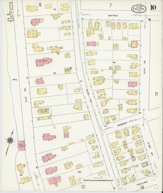 Sanborn Fire Insurance Map from Fulton, Oswego County, New York (1911), Sheet #0010 - Historic Sanborn Fire Insurance Map Print, vintage old map wall art, antique decor, genealogy gift, New York New York map