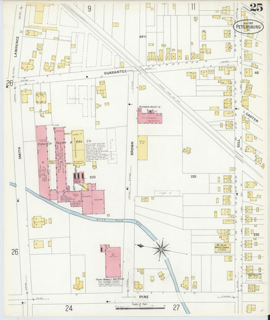 Sanborn Fire Insurance Map from Petersburg, Independent Cities, Virginia (1908), Sheet #0025 - Historic Sanborn Fire Insurance Map Print, vintage old map wall art, antique decor, genealogy gift, Virginia Virginia map