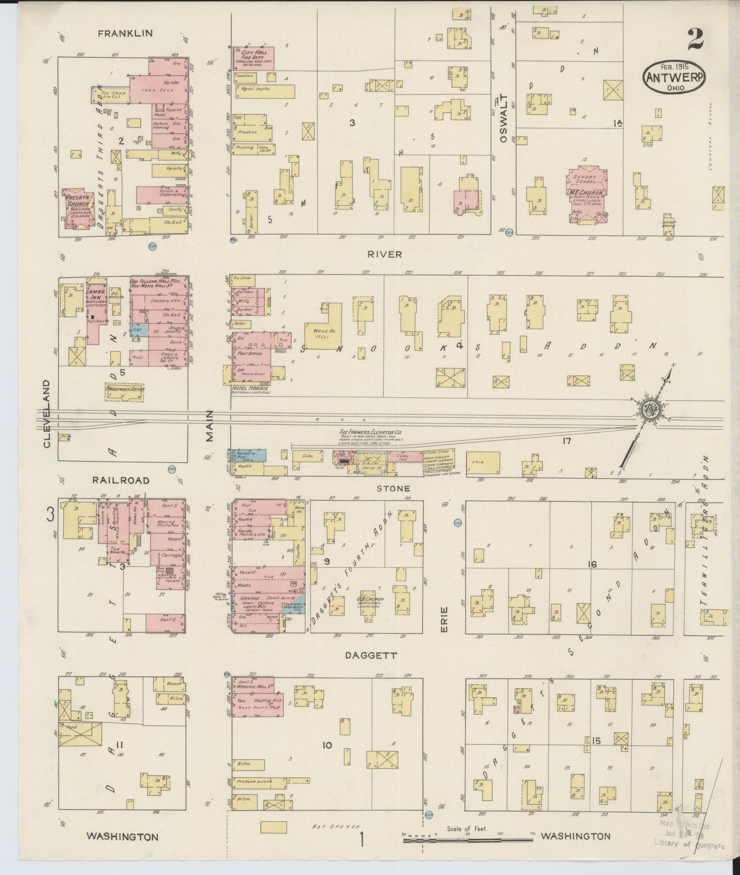 Sanborn Fire Insurance Map from Antwerp, Paulding County, Ohio (1915), Sheet #0002 - Historic Sanborn Fire Insurance Map Print, vintage old map wall art, antique decor, genealogy gift, Ohio Ohio map