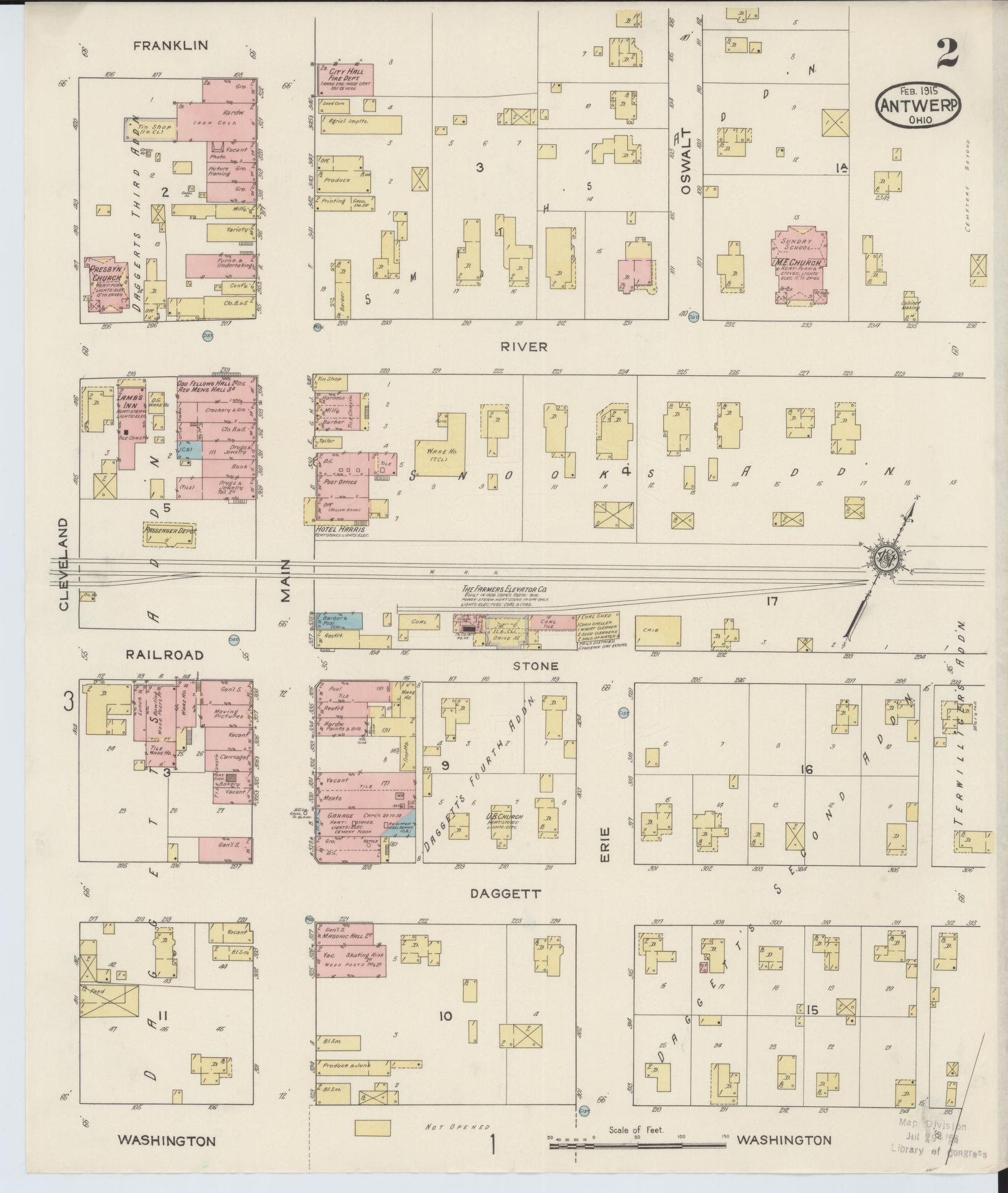 Sanborn Fire Insurance Map from Antwerp, Paulding County, Ohio (1915), Sheet #0002 - Historic Sanborn Fire Insurance Map Print, vintage old map wall art, antique decor, genealogy gift, Ohio Ohio map