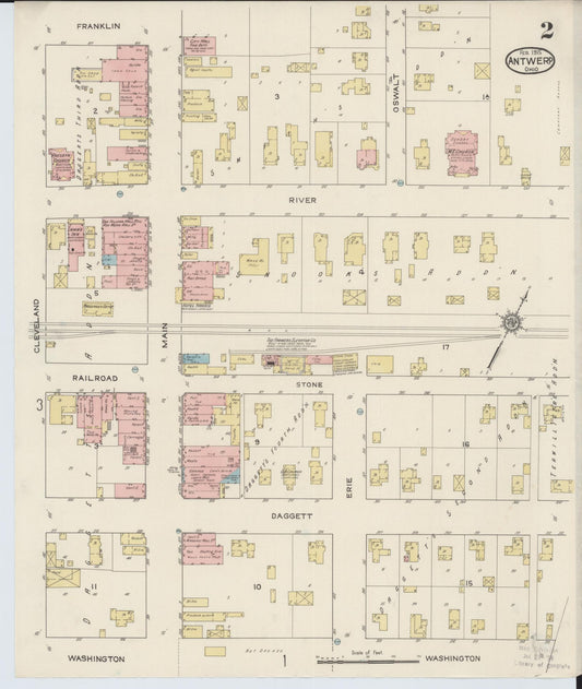 Sanborn Fire Insurance Map from Antwerp, Paulding County, Ohio (1915), Sheet #0002 - Historic Sanborn Fire Insurance Map Print, vintage old map wall art, antique decor, genealogy gift, Ohio Ohio map