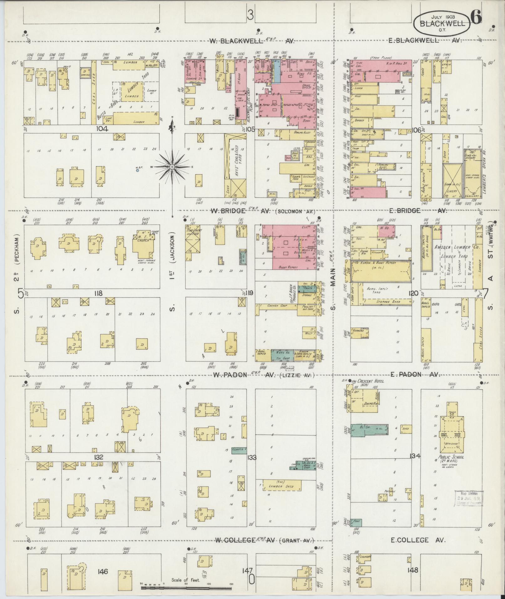 Sanborn Fire Insurance Map from Blackwell, Kay County, Oklahoma (1903), Sheet #0006 - Complete Map Set gallery image, historic Sanborn map, vintage wall art, Oklahoma Oklahoma