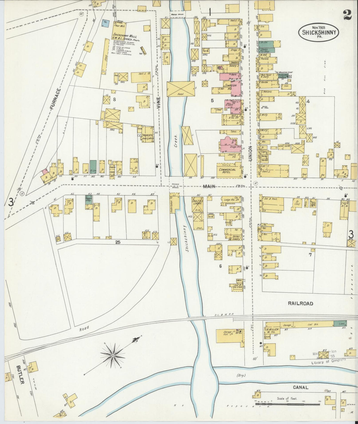 Sanborn Fire Insurance Map from Shickshinny, Luzerne County, Pennsylvania (1901), Sheet #0002 - Historic Sanborn Fire Insurance Map Print, vintage old map wall art, antique decor, genealogy gift, Pennsylvania Pennsylvania map