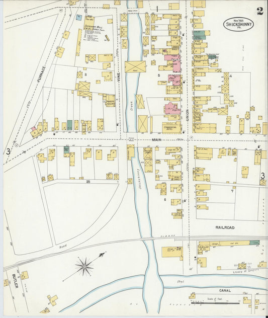 Sanborn Fire Insurance Map from Shickshinny, Luzerne County, Pennsylvania (1901), Sheet #0002 - Historic Sanborn Fire Insurance Map Print, vintage old map wall art, antique decor, genealogy gift, Pennsylvania Pennsylvania map