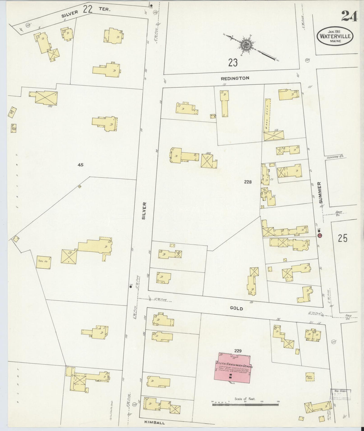 Sanborn Fire Insurance Map from Waterville, Kennebec County, Maine (1911), Sheet #0024 - Historic Sanborn Fire Insurance Map Print, vintage old map wall art, antique decor, genealogy gift, Maine Maine map
