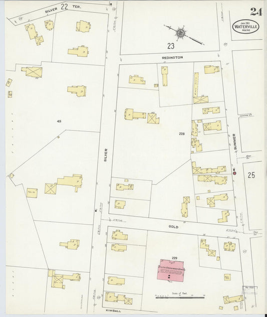 Sanborn Fire Insurance Map from Waterville, Kennebec County, Maine (1911), Sheet #0024 - Historic Sanborn Fire Insurance Map Print, vintage old map wall art, antique decor, genealogy gift, Maine Maine map
