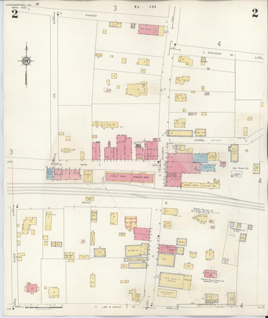 Sanborn Fire Insurance Map from Appomattox, Appomattox County, Virginia (1933), Sheet #0002 - Historic Sanborn Fire Insurance Map Print, vintage old map wall art, antique decor, genealogy gift, Virginia Virginia map