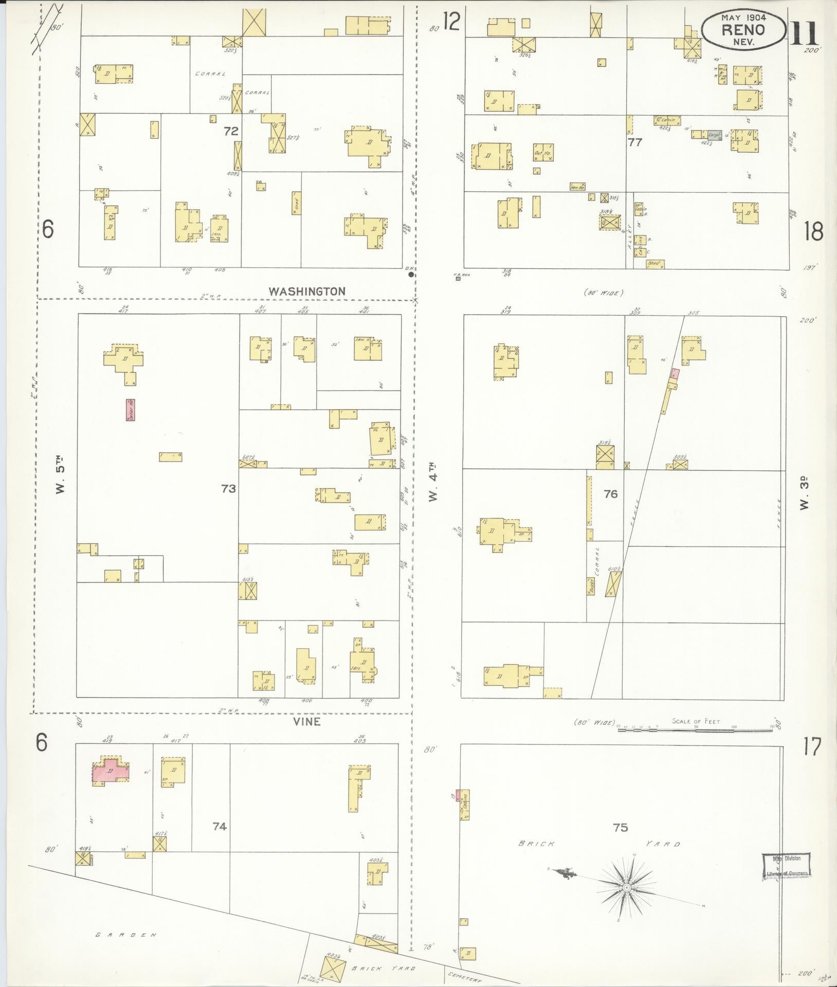 Sanborn Fire Insurance Map from Reno, Washoe County, Nevada (1904), Sheet #0011 - Complete Map Set gallery image, historic Sanborn map, vintage wall art, Nevada Nevada