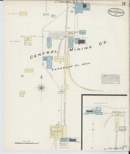 Sanborn Fire Insurance Map from Red Jacket, Houghton County, Michigan (1884), Sheet #0009 - Complete Map Set gallery image, historic Sanborn map, vintage wall art, Michigan Michigan