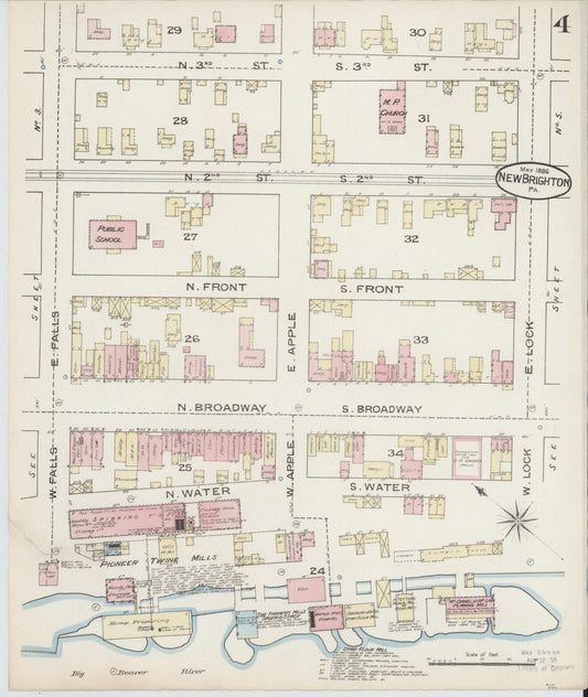 Sanborn Fire Insurance Map from New Brighton, Beaver County, Pennsylvania (1886), Sheet #0004 - Historic Sanborn Fire Insurance Map Print, vintage old map wall art, antique decor, genealogy gift, Pennsylvania Pennsylvania map