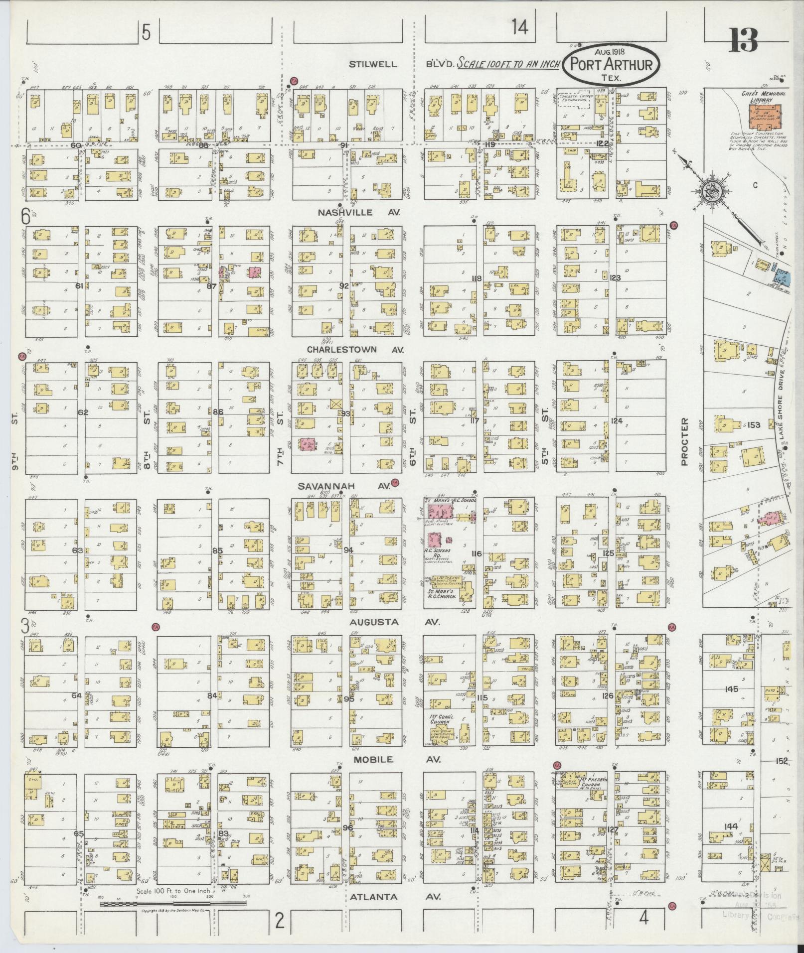 Sanborn Fire Insurance Map from Port Arthur, Jefferson County, Texas (1918), Sheet #0013 - Complete Map Set gallery image, historic Sanborn map, vintage wall art, Texas Texas