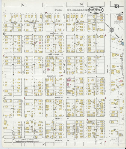 Sanborn Fire Insurance Map from Port Arthur, Jefferson County, Texas (1918), Sheet #0013 - Complete Map Set gallery image, historic Sanborn map, vintage wall art, Texas Texas